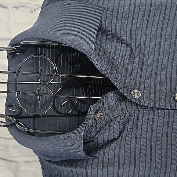 NAVY BLUE Three Button Striped Polo Shirt - Picture 2 of 5